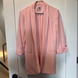 Anne Klein Petal Blush Pink Open Front Roll Sleeve Blazer Jacket Long Business S